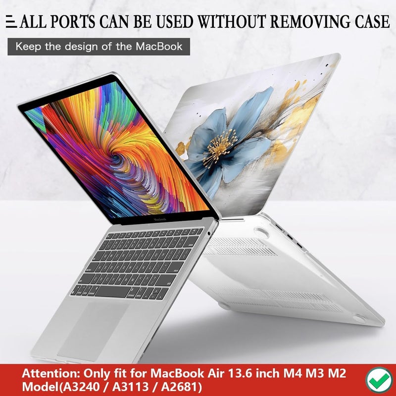 CISSOOK for MacBook Air 13.6 inch Case 2025 2024 2023 2022 Release Model A3240 A3113 A2681, Laptop Hard Shell Cases with Keyboard Cover Type C Adapter for MacBook Air 13 M2 M3 M4, Retro Golden Floral - Image 5